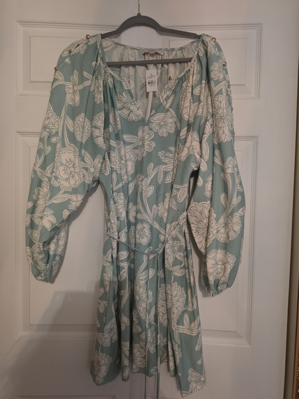 Loft Sage Green Floral Long-Sleeve Dress